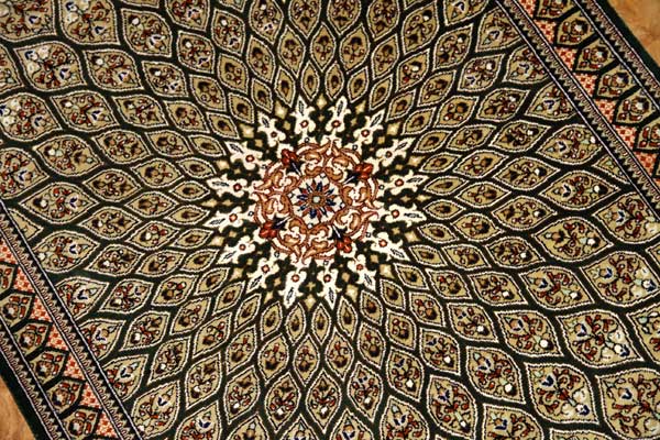 シックな玄関マット、オリエンタルラグマットペルシャ絨毯49031,クム、シルクサイズ:96x60 CM