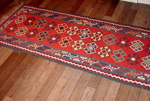 キリムキッチンマットアクセントラグ189000、サイズ:222x90cm(フサ含まず)