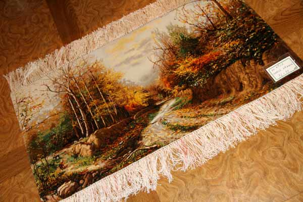 自然の風景ペルシャ絨毯タペストリー49116,サイズ:96x50cm(フサ含まず)