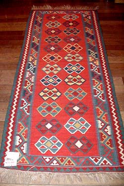 キリムキッチンマットアクセントラグ189000、サイズ:222x90cm(フサ含まず)
