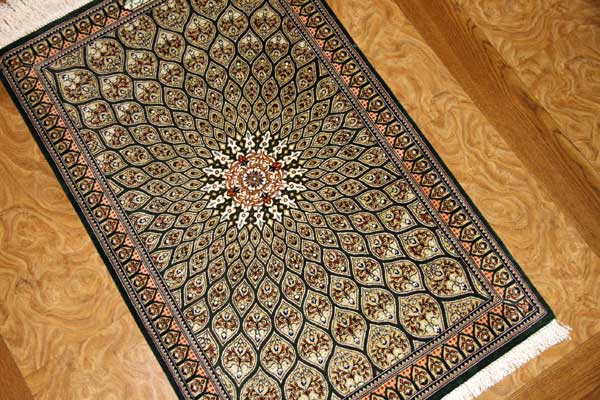 シックな玄関マット、オリエンタルラグマットペルシャ絨毯49031,クム、シルクサイズ:96x60 CM