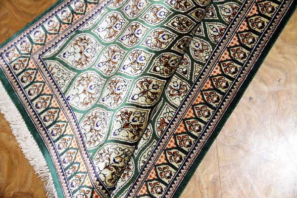 シックな玄関マット、オリエンタルラグマットペルシャ絨毯49031,クム、シルクサイズ:96x60 CM