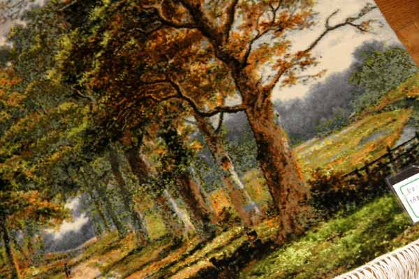 ペルシャ絨毯ピクチャー模様自然風景49109,サイズ:96x65cm(フサ含まず)