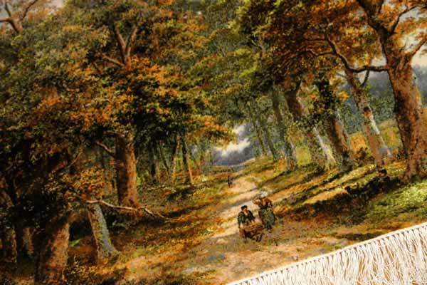 ペルシャ絨毯ピクチャー模様自然風景49109,サイズ:96x65cm(フサ含まず)