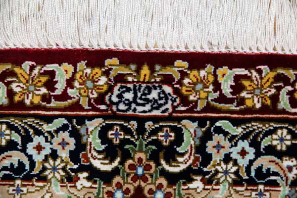 クム産地シルク100%玄関マットメダリオンデザイン、ペルシャ絨毯49038、サイズ:95x60 CM