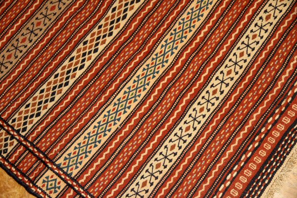 イラン直輸入カラートキリムのソファー前4438、サイズ:200x140 cm(フサ含まず)