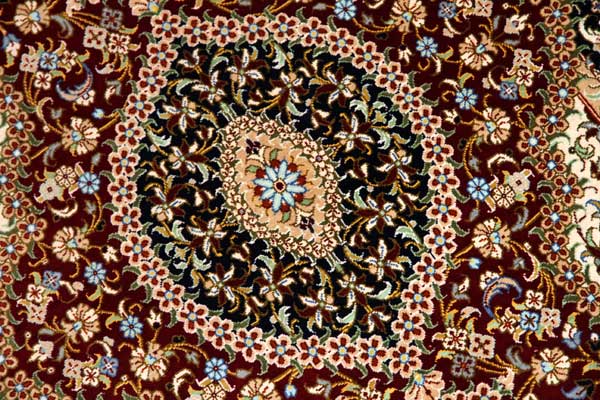 クム産地シルク100%玄関マットメダリオンデザイン、ペルシャ絨毯49038、サイズ:95x60 CM