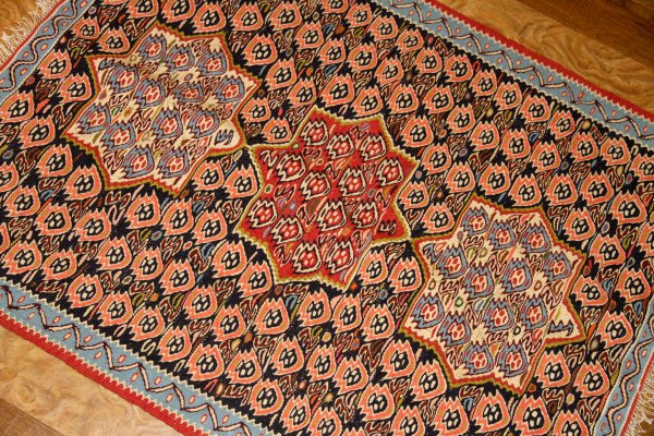 キリム玄関マットセネ産地イラン輸入46368、サイズ:100x77cm(フサ含まず)