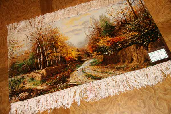 自然の風景ペルシャ絨毯タペストリー49116,サイズ:96x50cm(フサ含まず)