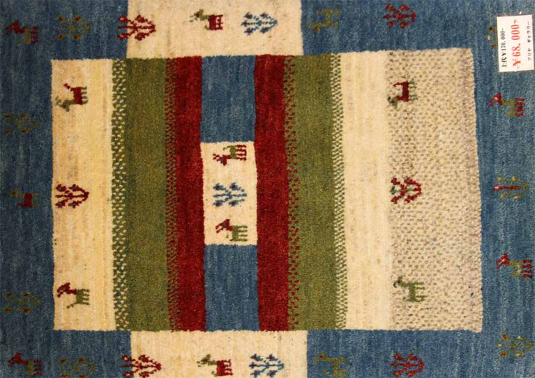 代表的なギャッベ模様、コルデスタンの高品質ギャッベ197210、サイズ:86x65cm(フサ含まず)