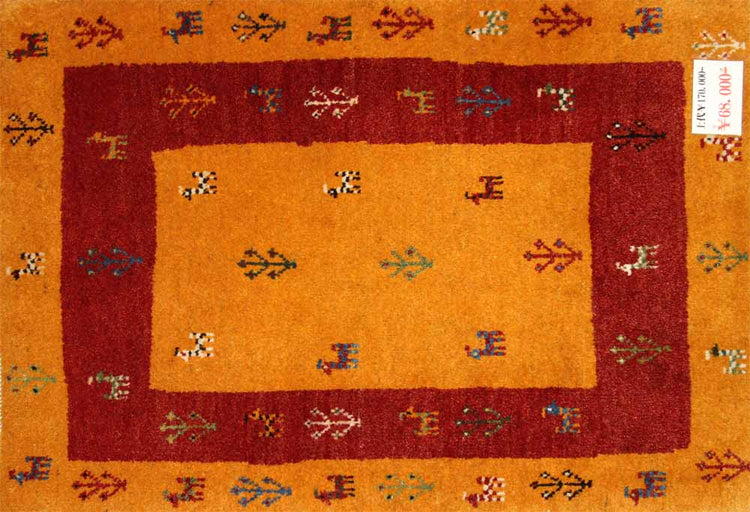 リズバフトギャッベ高品質コルデスタンギャッベマットイラン製26217、サイズ:88x64cm(フサ含まず、