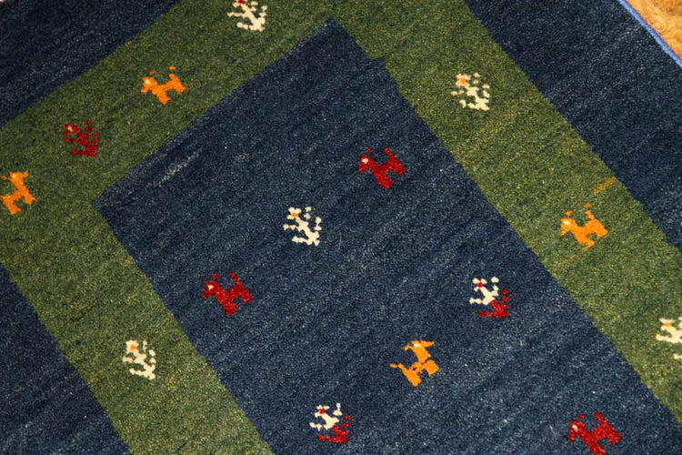 高級ギャッベの玄関マット、コルデスタン産ウール26222、サイズ:90x63cm(フサ含まず)