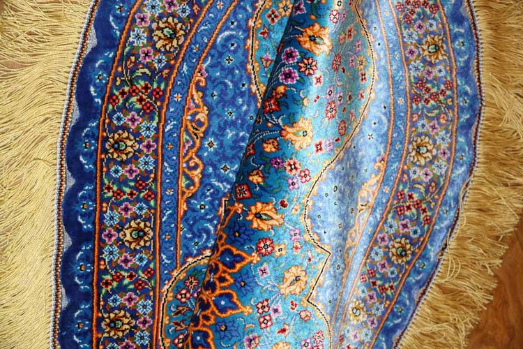ペルシャ絨毯シルク珍しい楕円形高品質の綺麗な特別注文145952、サイズ:90x58 CM、