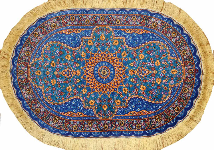 ペルシャ絨毯シルク珍しい楕円形高品質の綺麗な特別注文145952、サイズ:90x58 CM、