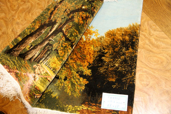 ペルシャ絨毯ピクチャ模様タブリーズ49107、サイズ:68x48cm(フサ含まず)