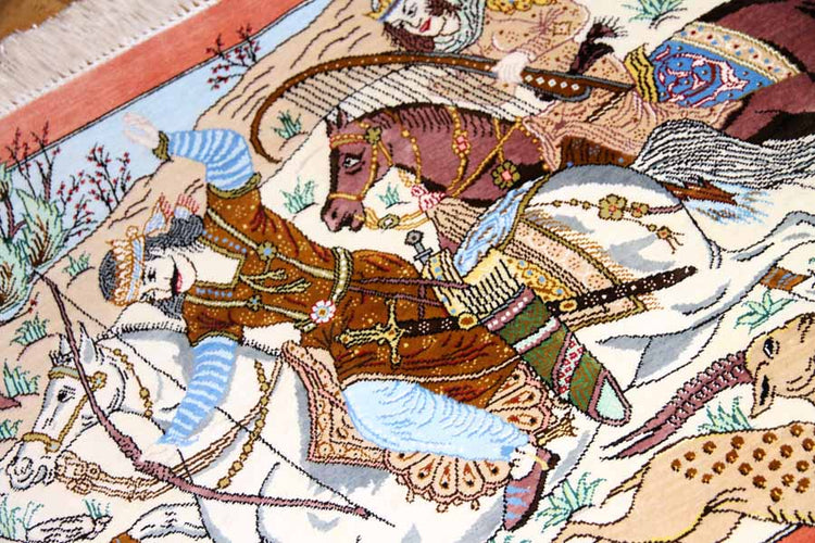 シルクのハンティングデザイン手織りペルシャ50006、サイズ:60x40cm