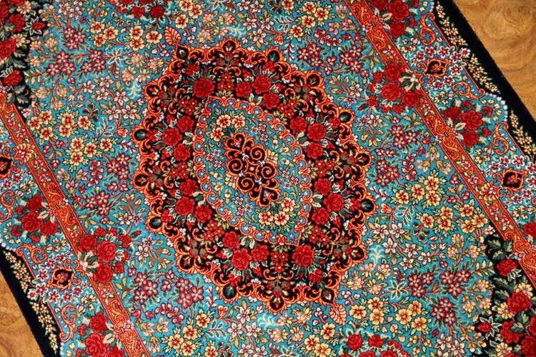 鮮やかなブルー色の玄関マットシルクペルシャ56039、サイズ: 94x58 CM 、blue silk carpet
