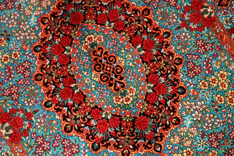 鮮やかなブルー色の玄関マットシルクペルシャ56039、サイズ: 94x58 CM 、blue silk carpet