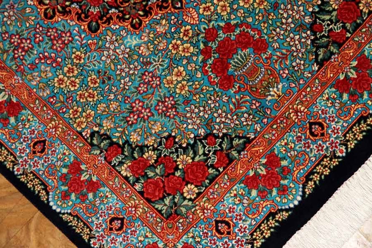 鮮やかなブルー色の玄関マットシルクペルシャ56039、サイズ: 94x58 CM 、blue silk carpet