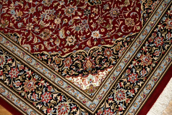 センターラグペルシャカーペット、クムシルクイラン輸入48076、サイズ:148x97cm(フサ含まず)