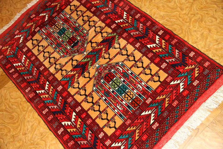高品質のトルケマン産の手織りペルシャ絨毯玄関マット58586サイズ:123x83cm(フサ含まず)