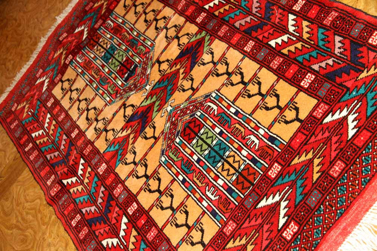 高品質のトルケマン産の手織りペルシャ絨毯玄関マット58586サイズ:123x83cm(フサ含まず)