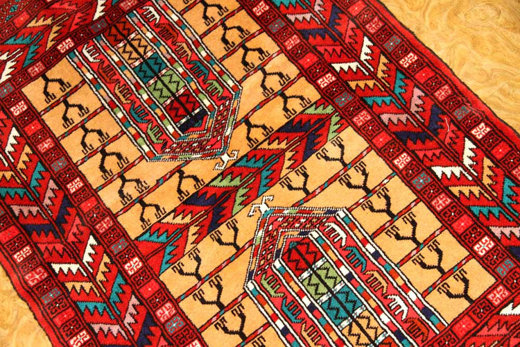 高品質のトルケマン産の手織りペルシャ絨毯玄関マット58586サイズ:123x83cm(フサ含まず)