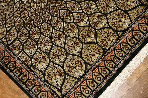 シックな玄関マット、オリエンタルラグマットペルシャ絨毯49031,クム、シルクサイズ:96x60 CM