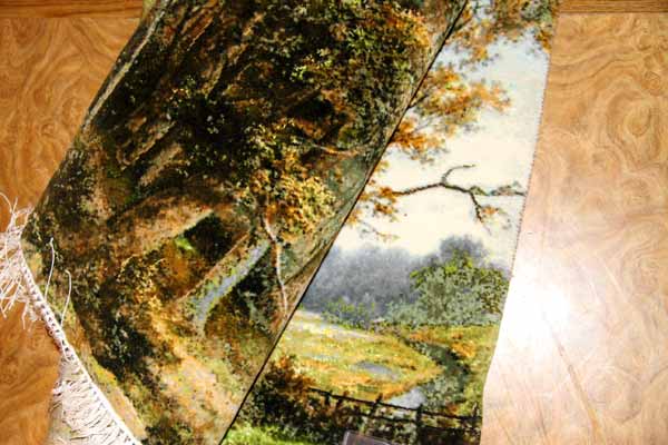 ペルシャ絨毯ピクチャー模様自然風景49109,サイズ:96x65cm(フサ含まず)