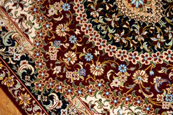 クム産地シルク100%玄関マットメダリオンデザイン、ペルシャ絨毯49038、サイズ:95x60 CM