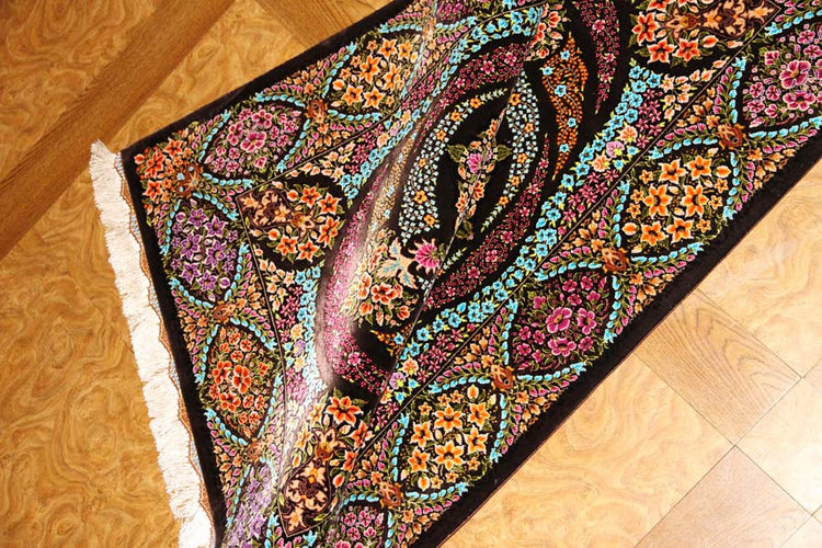 迫力のあるシルクの玄関マット手織りペルシャ57010、persian carpet、サイズ:116x80 CM