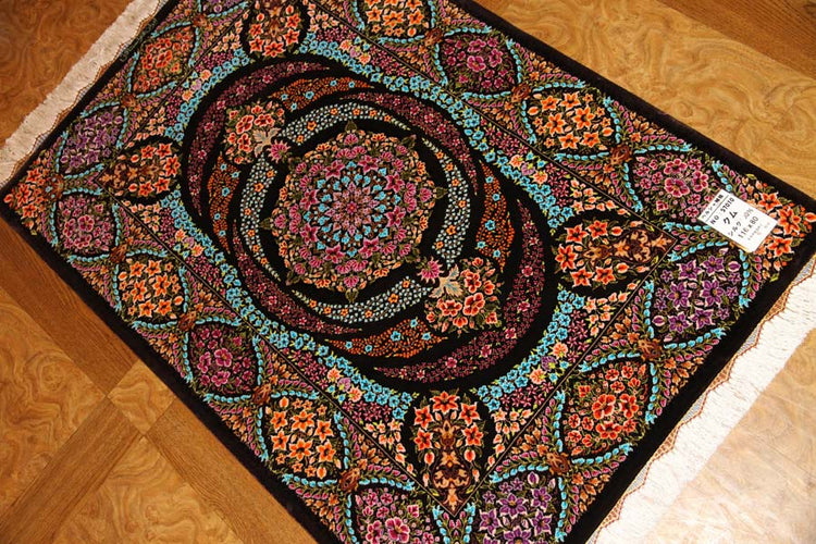 迫力のあるシルクの玄関マット手織りペルシャ57010、persian carpet、サイズ:116x80 CM
