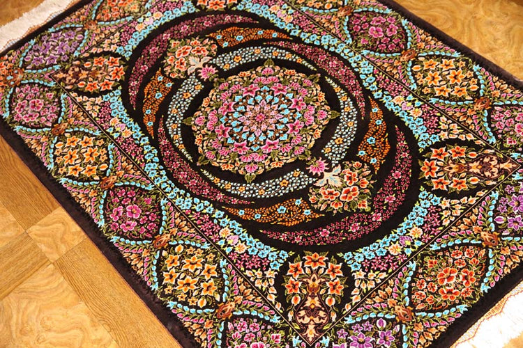 迫力のあるシルクの玄関マット手織りペルシャ57010、persian carpet、サイズ:116x80 CM