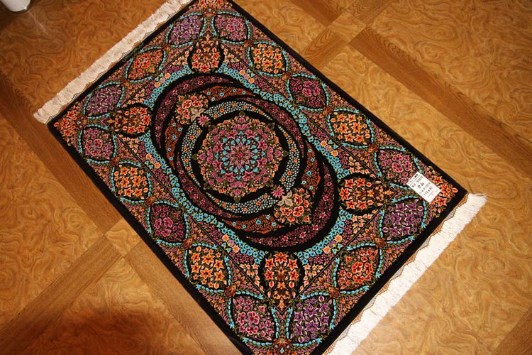 迫力のあるシルクの玄関マット手織りペルシャ57010、persian carpet、サイズ:116x80 CM