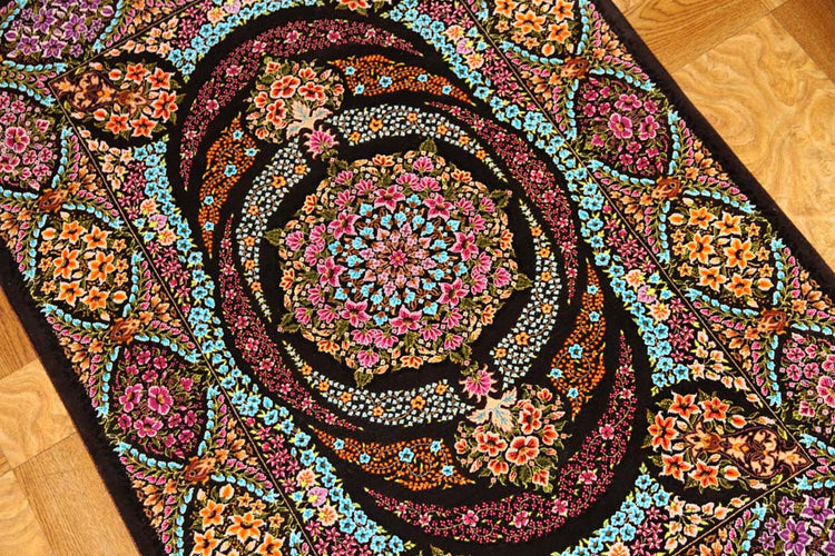 迫力のあるシルクの玄関マット手織りペルシャ57010、persian carpet、サイズ:116x80 CM