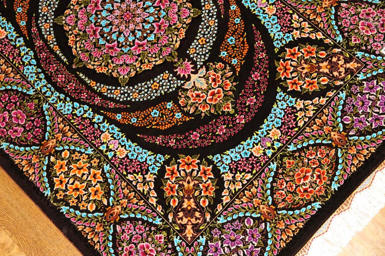 迫力のあるシルクの玄関マット手織りペルシャ57010、persian carpet、サイズ:116x80 CM