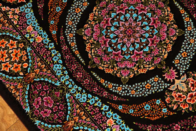 迫力のあるシルクの玄関マット手織りペルシャ57010、persian carpet、サイズ:116x80 CM