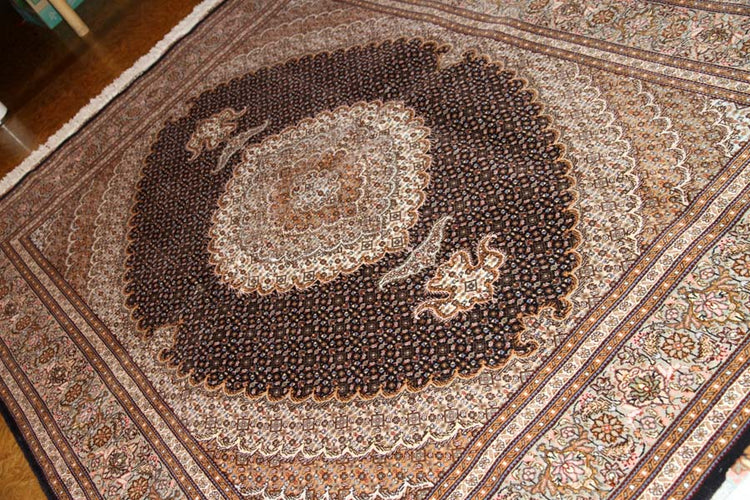 インテリアラグペルシャカーペットタブリズマヒ57050、サイズ:210x155cm(フサ含まず)