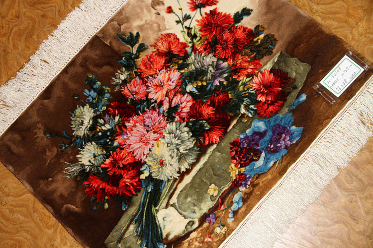 花絨毯ペルシャ絨毯フラワーデザイン50108、じゅうたんの花、花のジュウタン,サイズ:76x58 CM