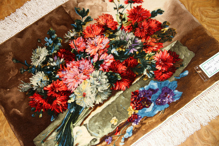 花絨毯ペルシャ絨毯フラワーデザイン50108、じゅうたんの花、花のジュウタン,サイズ:76x58 CM