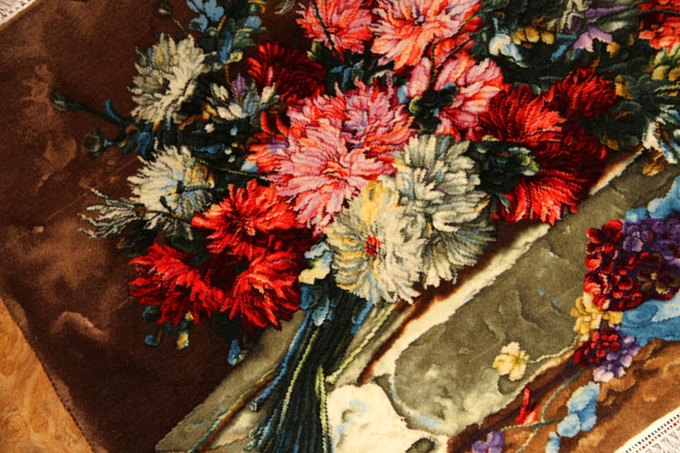 花絨毯ペルシャ絨毯フラワーデザイン50108、じゅうたんの花、花のジュウタン,サイズ:76x58 CM