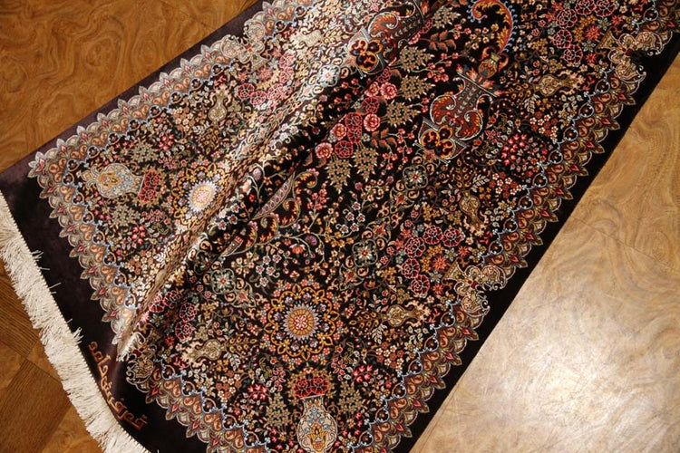 最高級シルク絨毯豪華な花入れ模様ペルシャ絨毯56059、サイズ:122x7、