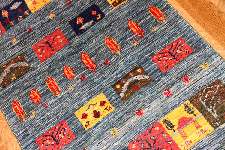 織り方細かいギャッベイラン製羊毛ウールの細かい織り方26291、サイズ:121x82cm(フサ含まず)
