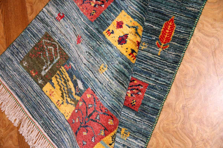 織り方細かいギャッベイラン製羊毛ウールの細かい織り方26291、サイズ:121x82cm(フサ含まず)