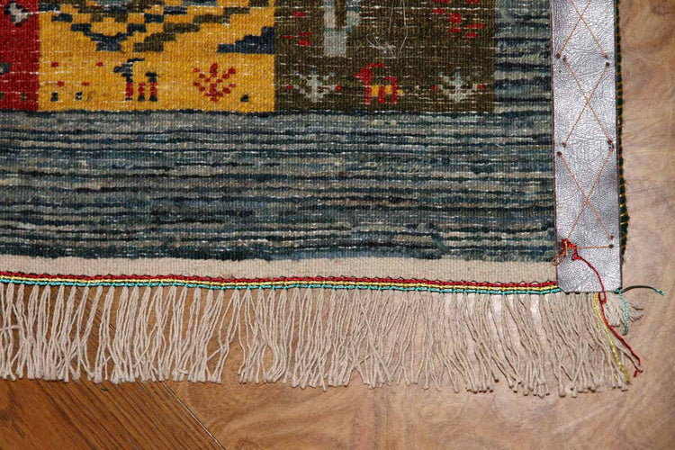 織り方細かいギャッベイラン製羊毛ウールの細かい織り方26291、サイズ:121x82cm(フサ含まず)