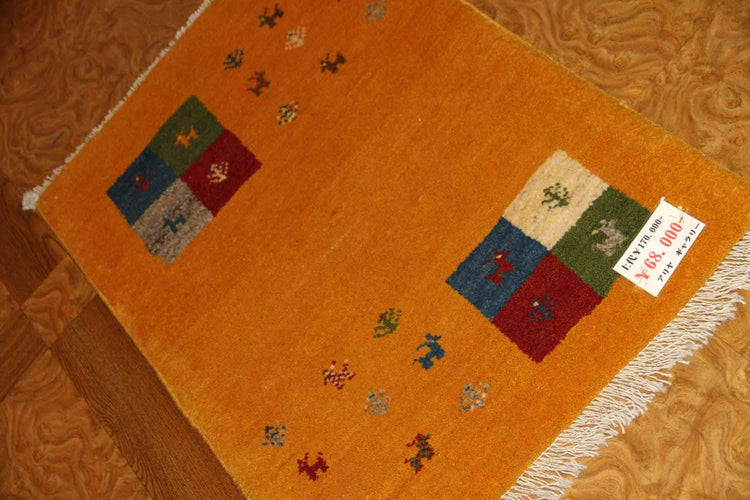 コルデスタンギャッベのリズバフト、高品質ギャッベ28127、素材:メリノウール&;羊毛 サイズ:87x60cm(フサ含まず)