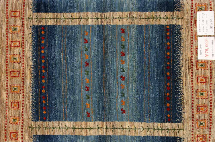 手織りペルシャギャッベイラン製リズバフト58437、サイズ:87x60cm(フサ含まず)