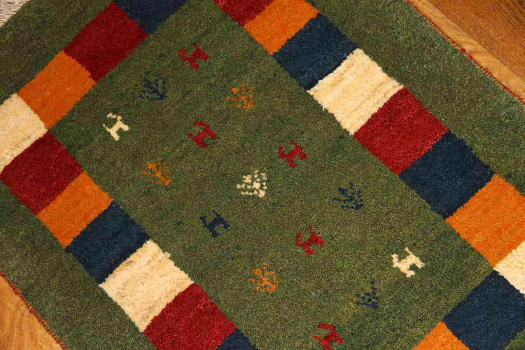 細かい織り方のギャッベコルデスタン産ウール26285、サイズ:98x65cm(フサ含まず)