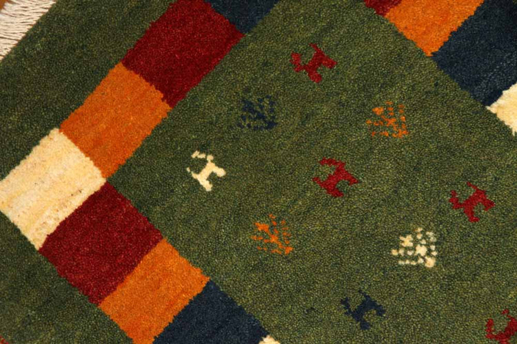 細かい織り方のギャッベコルデスタン産ウール26285、サイズ:98x65cm(フサ含まず)