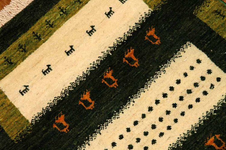 高品質手織りペルシャギャッベコルデスタンギャッベイラン製58421、サイズ:87x62cm(フサ含まず)